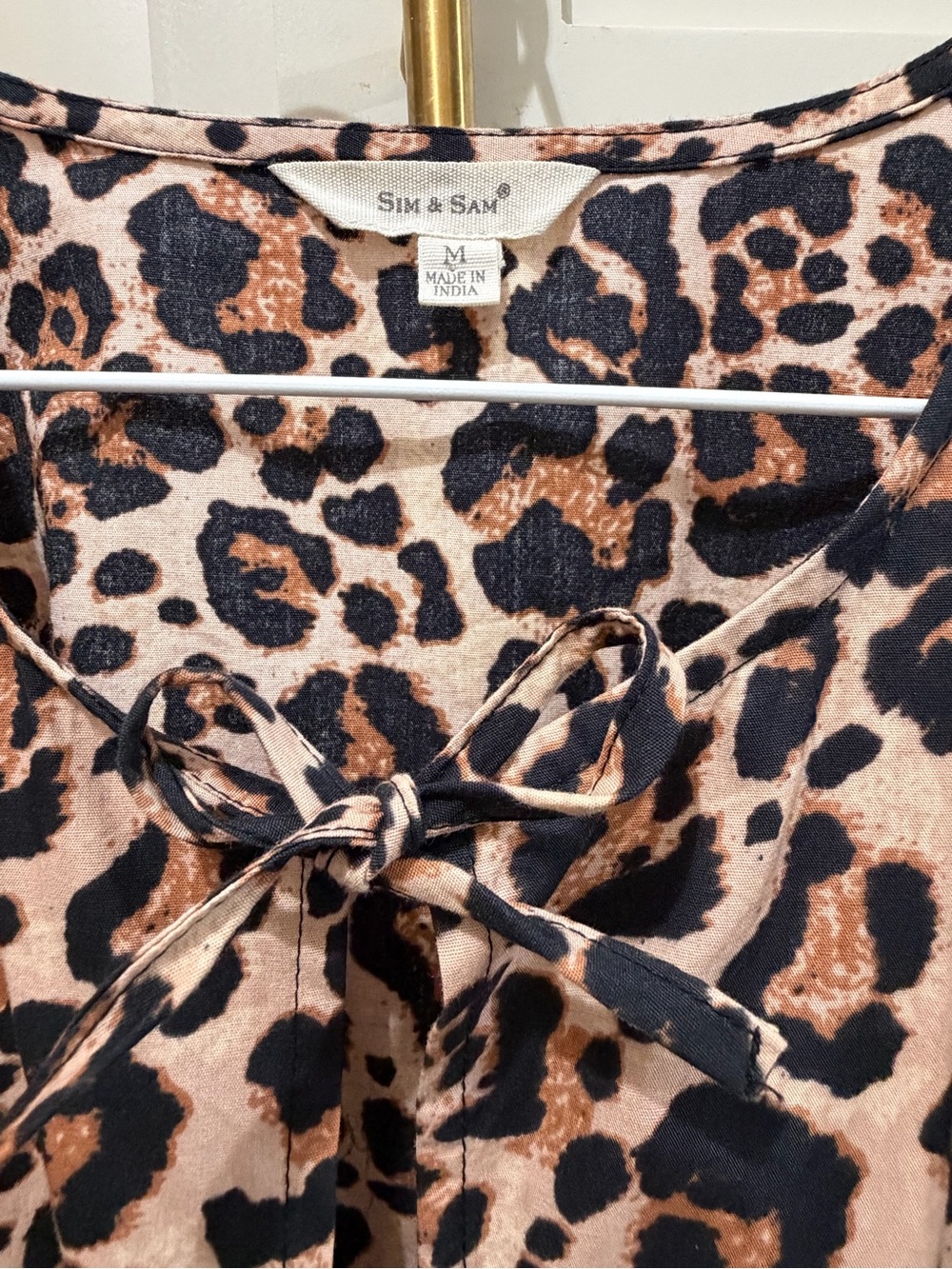 Leopard Print Tie-Neck Peplum Blouse - Brown & Black - Picture 3 of 5